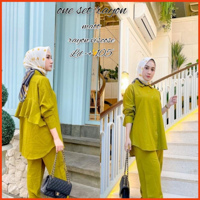 one set popy rayon viscose setelan wanita lengan penjang