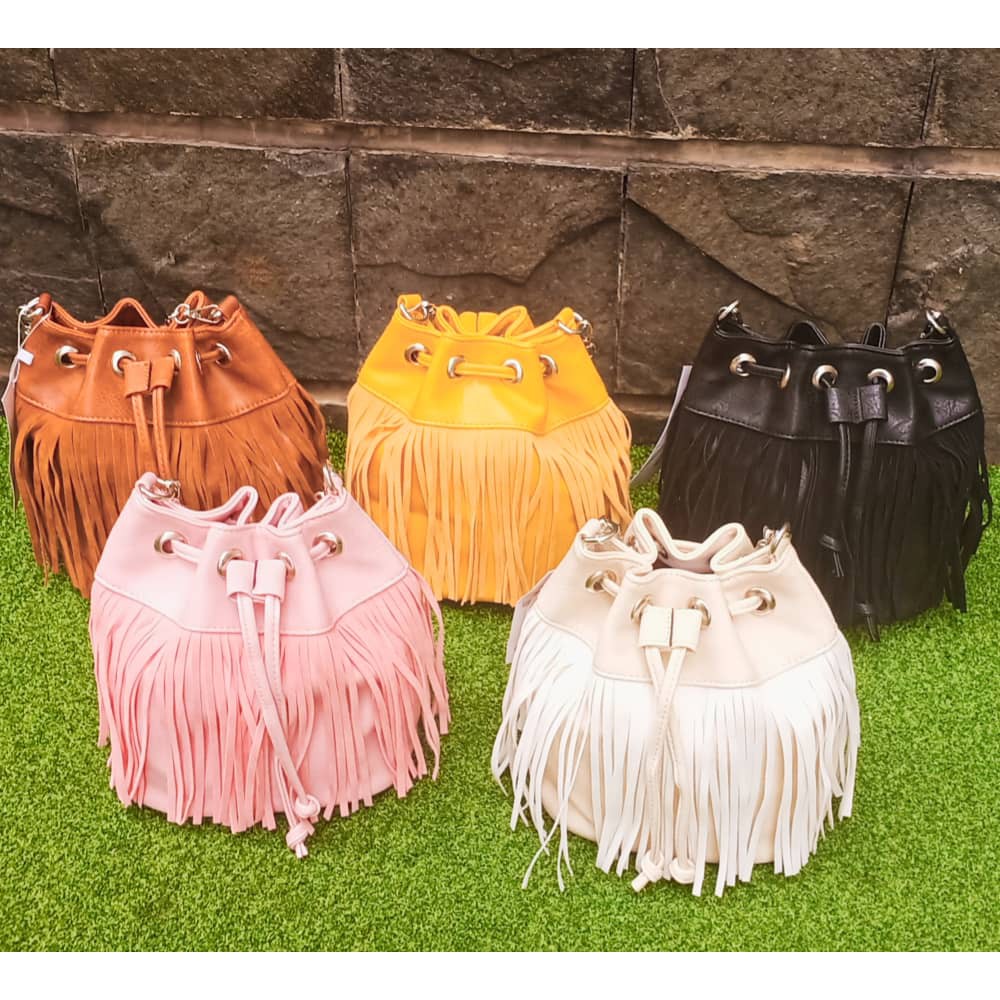 Tas selempang wanita serut rumbai tali ratai + tali polos panjang (5 warna) #022