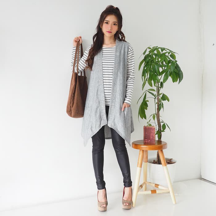 Cardigan Paris Long Vest Basic Sleeveless With Stevi Top