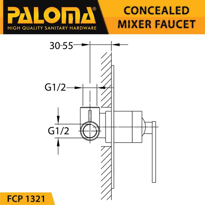 PALOMA FCP 1321 Keran Mixer 3 Lubang Tanam Dinding Tembok Kran Air