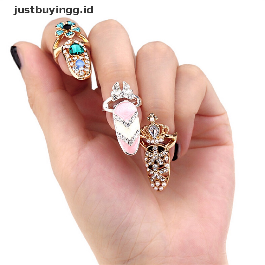 Cincin Kuku Desain Mahkota Bunga Kristal Ikatan Simpul Gaya Elegan Untuk Wanita