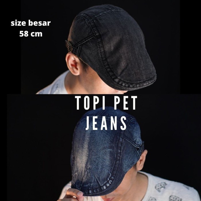 TOPI PET JEANS DENIM PRIA POLOS HITAM BIRU(SIZE BESAR) TOPI OKSFOX