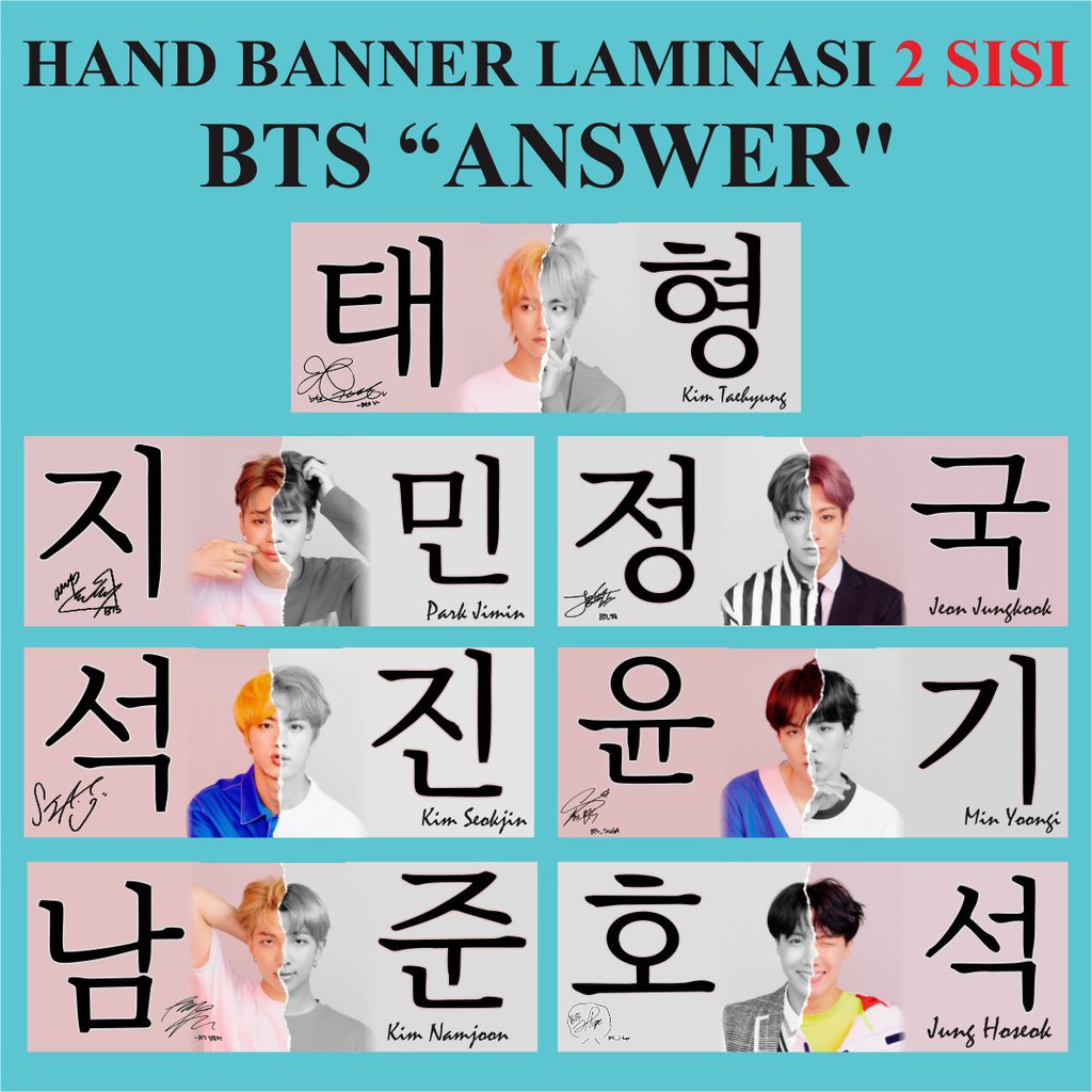 HAND BANNER LAMINASI 2 SISI BTS ANSWER L KPOP MURAH