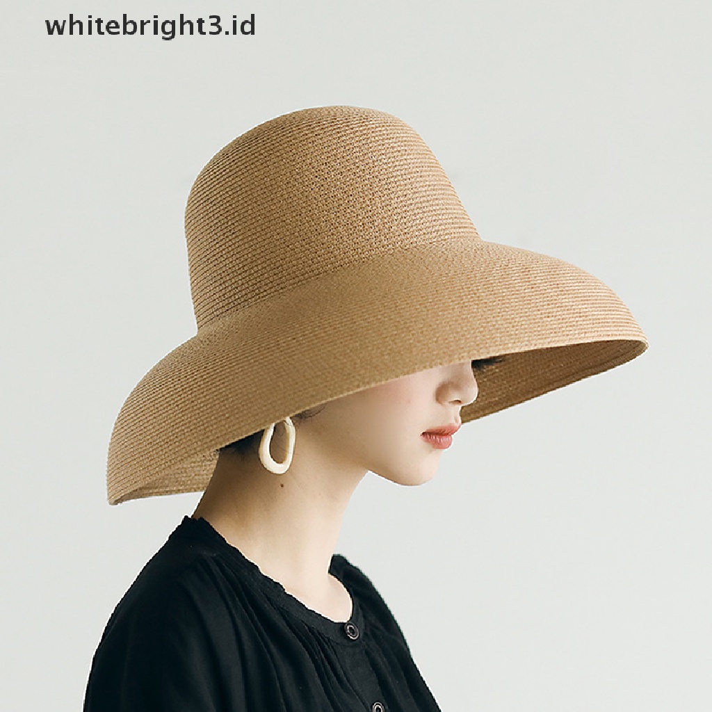 (whitebright3.id) Topi Floppy Jerami Breathable Aksen Pita Untuk Wanita / Musim Panas / Pantai / Outdoor