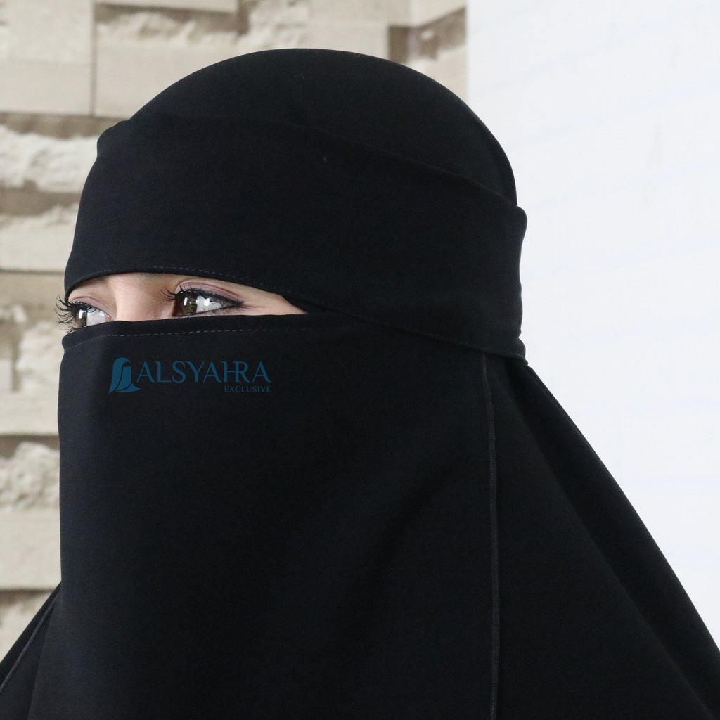 niqob/cadar/handscok/himar/jilbab/abaya/ Set Khimar Syari Niqab Bandana Huraiyah Jetblack Alsyahra