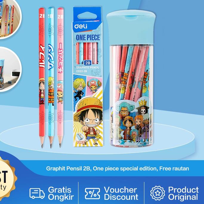 

PROMOSI !! 9.9 Deli One Piece Graphit Pencil / Pensil Kayu Grafit 2B Lucu Kartun One Piece Free Rautan Box / Tube EC02X-2B [KODE 49]