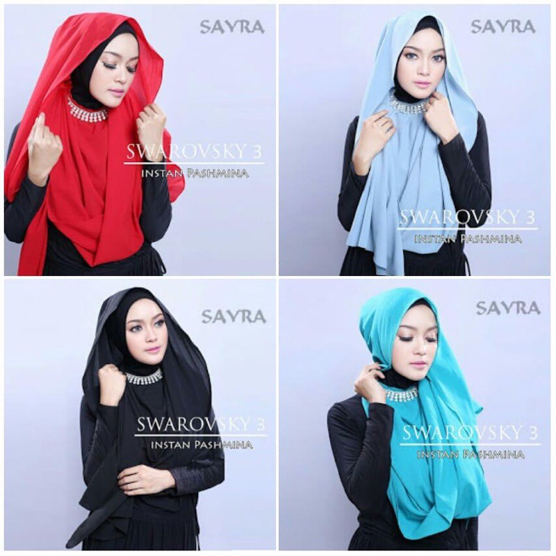 BestSeller Jilbab Pashmina instan Swarovski Ori Sayra Hijab Muslimah Murah Berkualitas