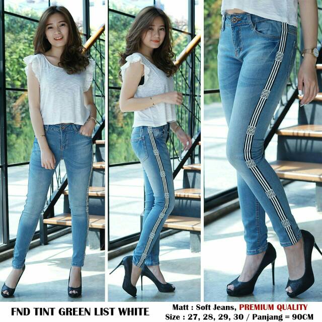 Celana Jeans Wanita FENDI TINT GREEN LIST WHITE
