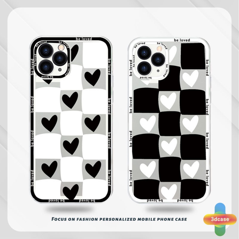 Couple Transparent Case Compatible For IPhone 7 Plus 11 6 6S 8 Plus XR 11 12 13 PRO MAX 11 12 13 mini X XS MAX Se 2020 6SPlus 7Plus 6Plus 8Plus XSMAX A15 A16 A9 A5 A7 Chessboard Love Heart Pattern Clear Soft TPU Back Cover Camera Protection Case