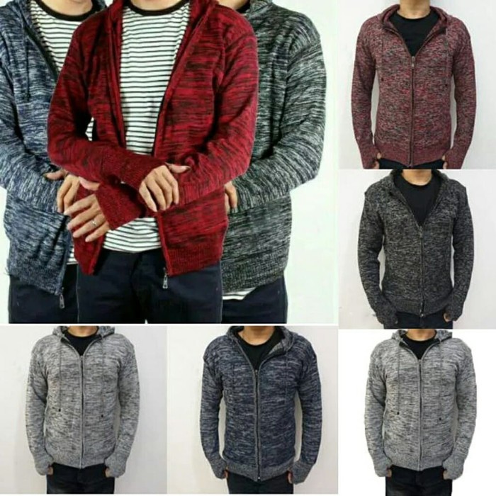 Jaket Pria murah simple import  Jaket Hoodie Rajut Ariel Tutan - Hitam 19GQI