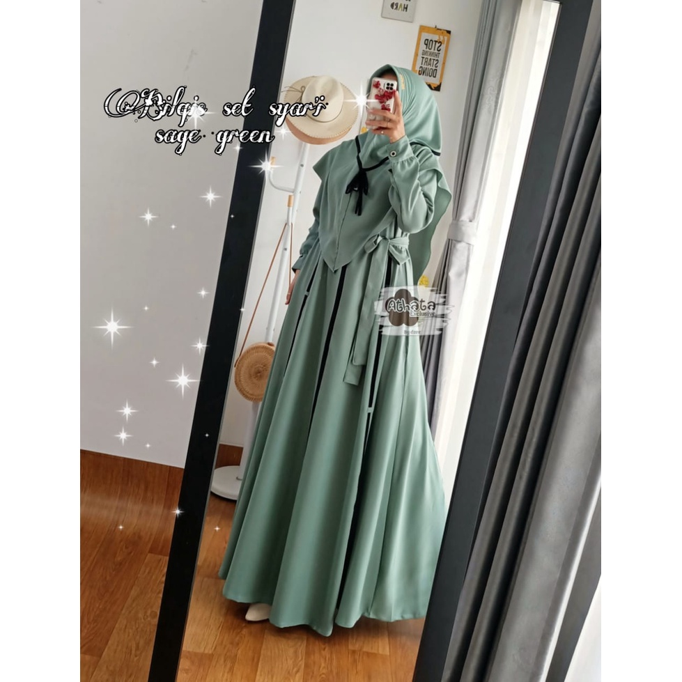 Gamis Set Hijab Bilqis Set Syar'i/ Produk Original Athata Exclusive/ Gamis Wanita Bahan Ity Crepe