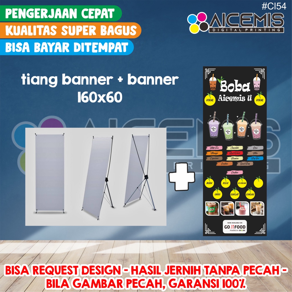 TIANG + BANNER / Spanduk Thai Tea / Banner Boba / Spanduk Minuman Kekinian / Spanduk Banner Panjang 