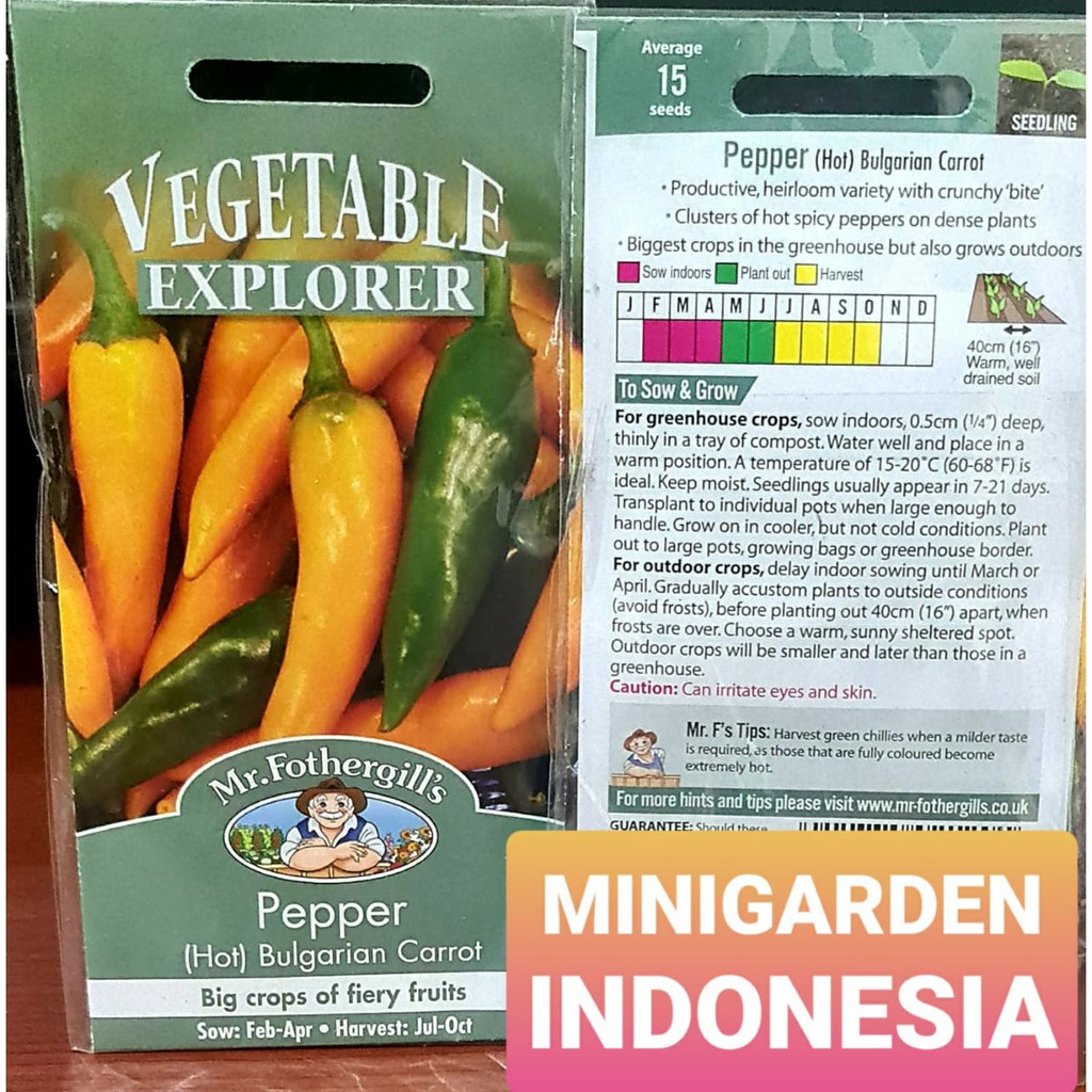 Benih Cabai rawit PEPPER HOT BULGARIAN CARROT PACK 15 BIJI bibit cabai cabe import F1 Mr. Fothergills