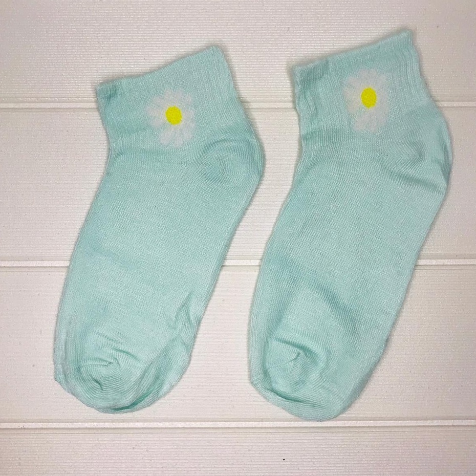 ☛TK☚ R456 Kaos Kaki Motif Bunga Aster Cute Kaos Kaki Girl Motif Bunga Daisy Korea Panjang Semata Kaki Import-BIRU