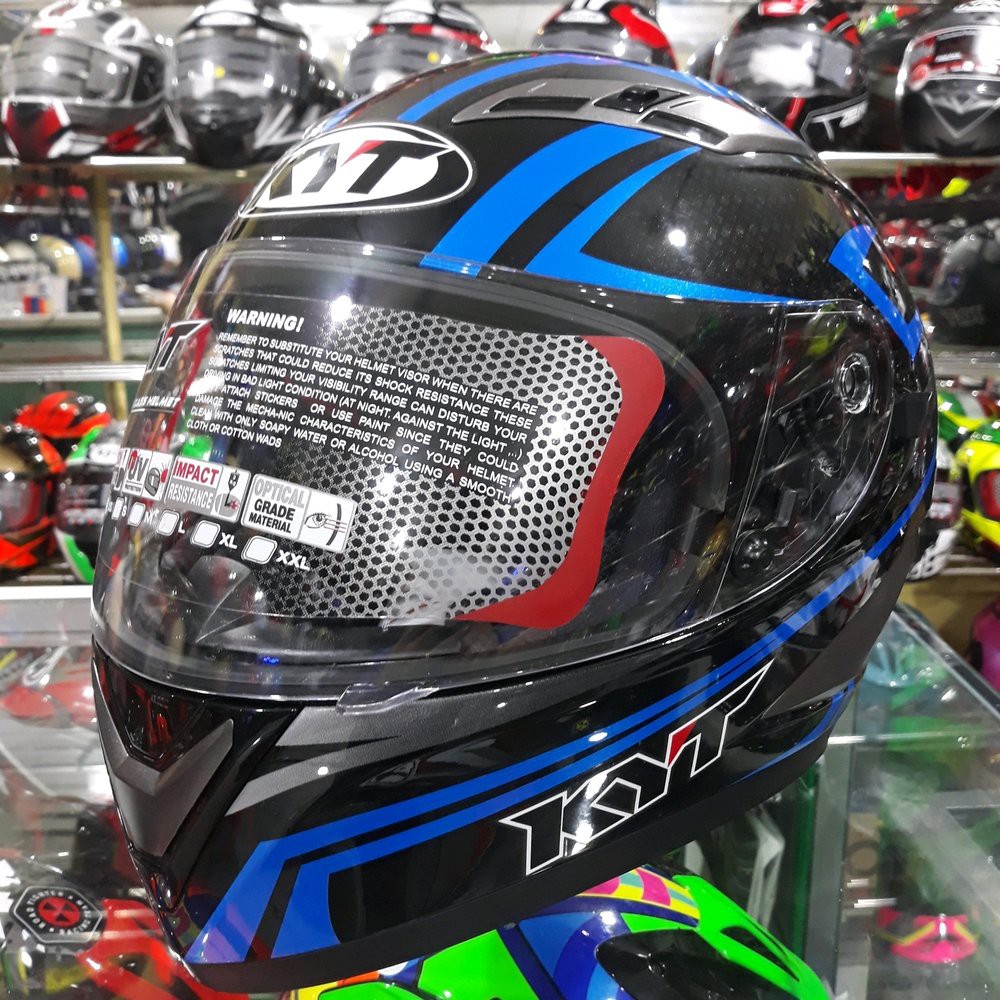 Helm Full Face KYT Falcon Carbon Black Blue Berkualitas