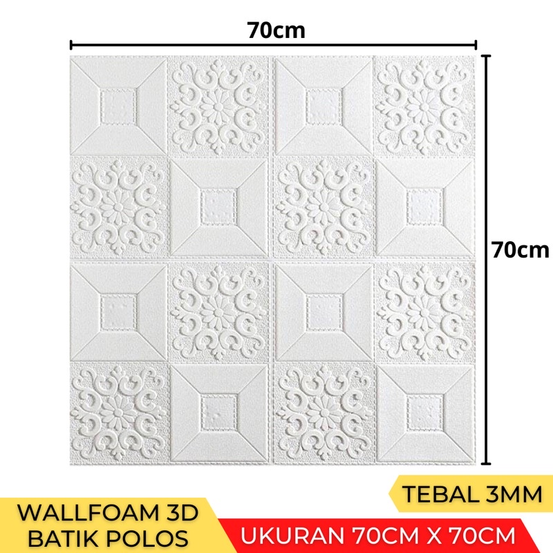 Wallpaper Stiker Dinding 3D Foam Batu Bata Brick 70 x 77cm-Batik Putih