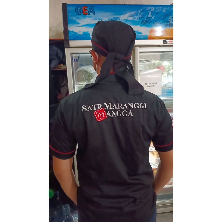 Kameja/Baju/seragam Barber/koki hitam list Merah japan drill