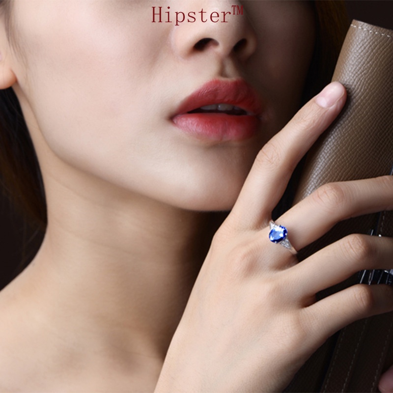 Classic Trendy Grace Luxury Inlaid Full Diamond Blue Crystal Adjustable Ring