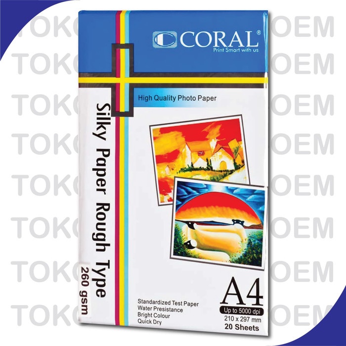 

Senikertas- Kertas Photo Coral Silky A4-260 Gr (Pack=20 Sheet) -Kertas-Seni.