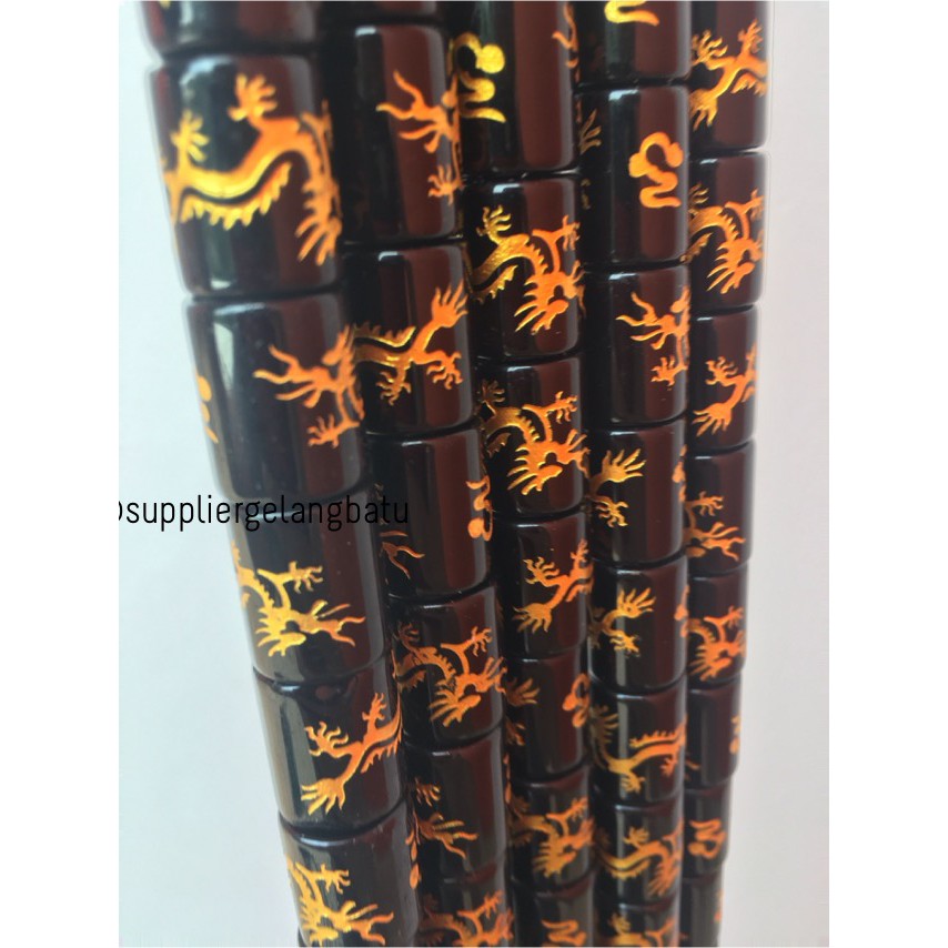 tabung 12mm batu naga black onyx dragon gold lucky hoki kebijaksanaan aksesoris fashion bahan craft