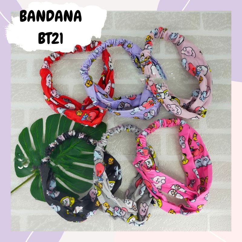 BANDO BANDANA SILANG MOTIF BT21 / BTS AKSESORIS KEPALA RAMBUT WANITA