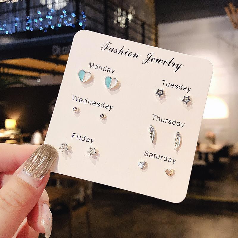 ⭐ JKTMART ⭐Anting Aksesoris Fashion Mutiara Earrings Wanita 6 Pasang Tusuk Simple COD A022-6