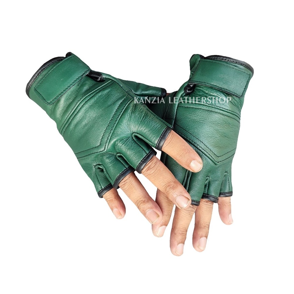 Sarung Tangan Kulit Motor Setengah Jari Kanzia Leathershop Yana Gloves