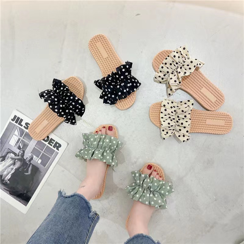 Grosir - S963 Sandal Model Bintik Bintik / Sandal Fashion / Sandal Garis Polkadot / Sandal Slop Wanita