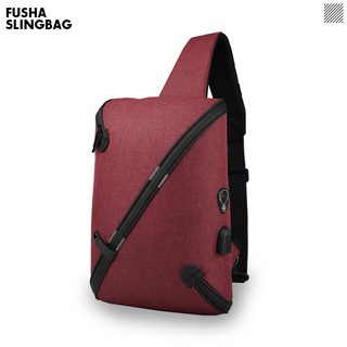 BEST SELLER Tas Selempang Slempang FSA Kanvas Waterproof Sling Bag USB &amp; Earphone Hole HIGH QUALITY