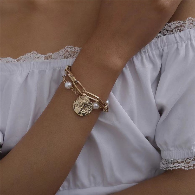 Gelang Rantai Mutiara Double Layer Gaya Retro Simple