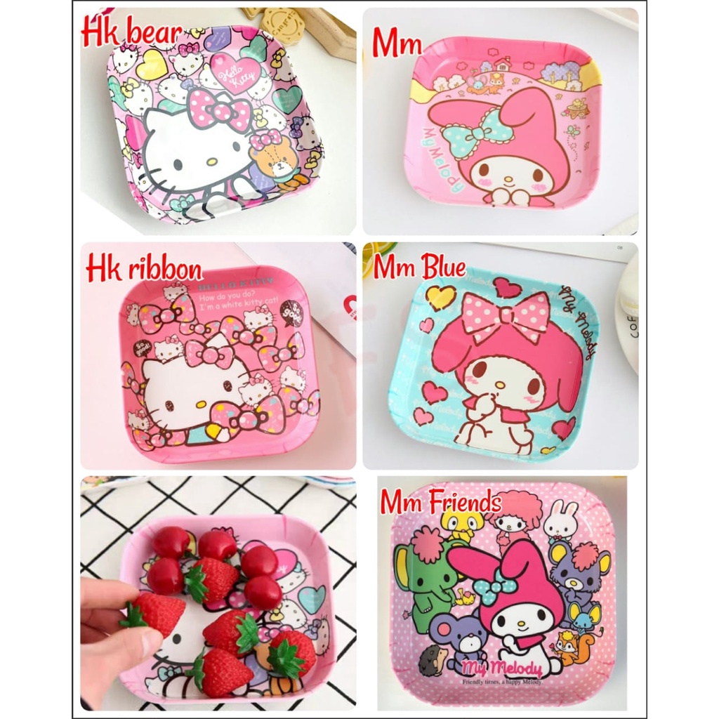 (  ω  )✧-EI Piring melamin kotak | piring makan anak|piring lucu kotak| piring karakter hellokitty