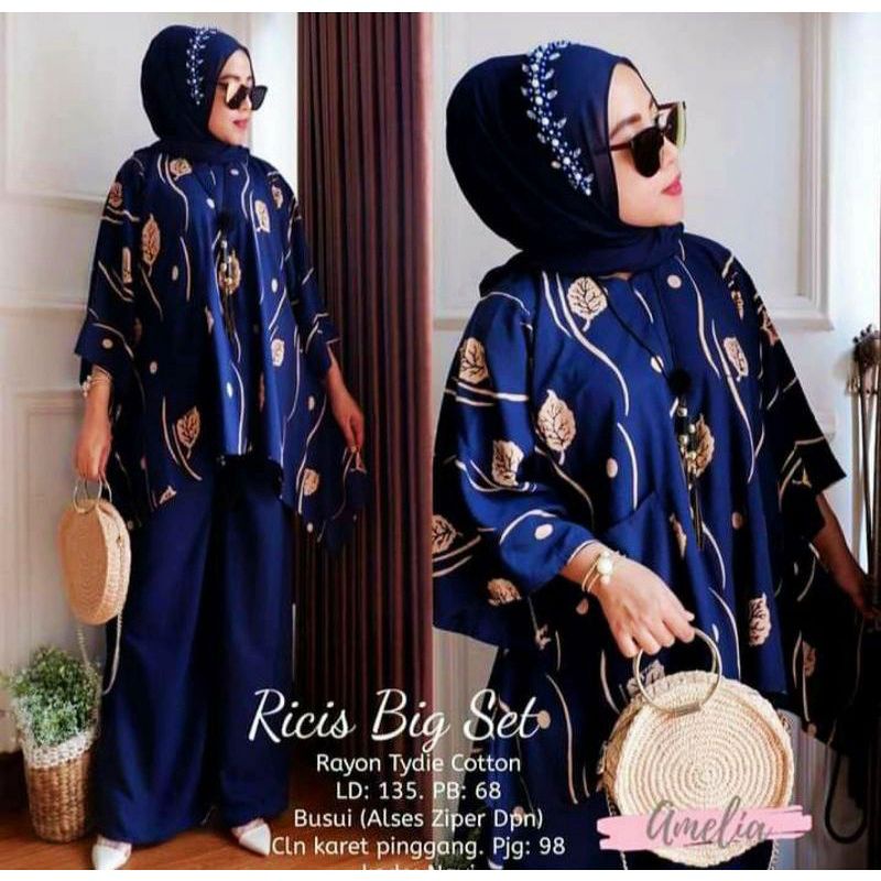 Ricis Big Set - One Set Wanita Rayon Premium Setelan Rayon Premium Lengan Panjang Set Bigsize LD 135 cm