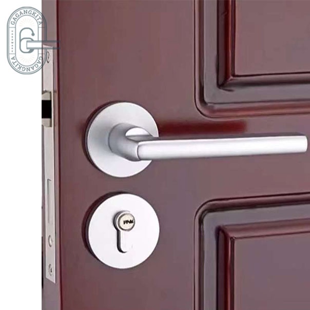 Gagang Pintu 1 set siap pasang, Gaya Eropa Handle Lock Door White Minimalis Model Lurus Bedroom Living Room Mechanical Anti-Theft