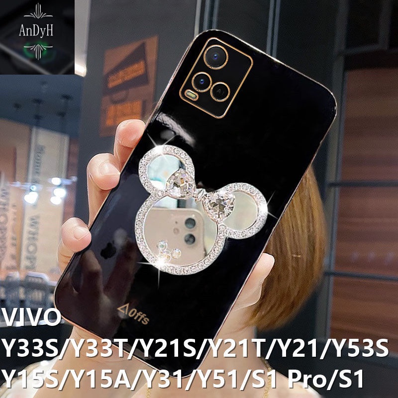 Case Handphone Motif Minnie Mouse Aksen Berlian Untuk VIVO Y15A / Y53S / Y31 / Y51