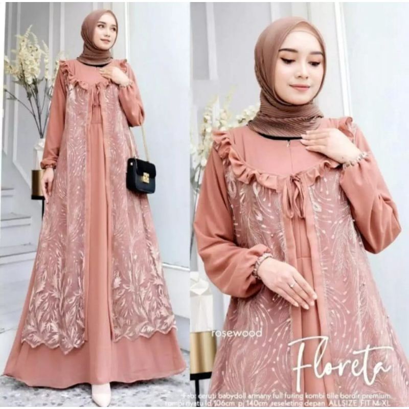 FLORETA MAXI DRESS BRUKAT IMPORT // SaLe FLORETA MAXY BAHAN MOSCREPE MIX BRUKAT