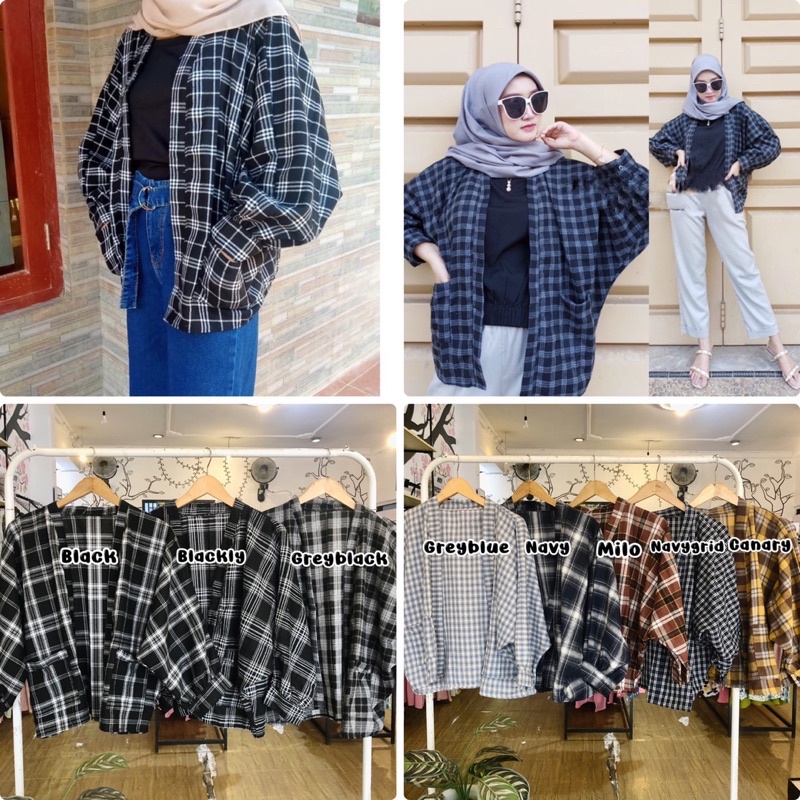 BTC_SOLO01 || OUTER BALON GRID FLANEL || CARDIGAN OUTER FLANEL WANITA KOREAN STYLE || CARDIGAN BATWI