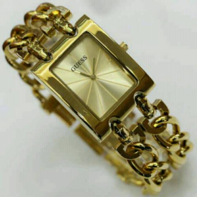 Jam Tangan Wanita Elegant Exclusive Guess Dua Rantai Italy Premium Watch Gold