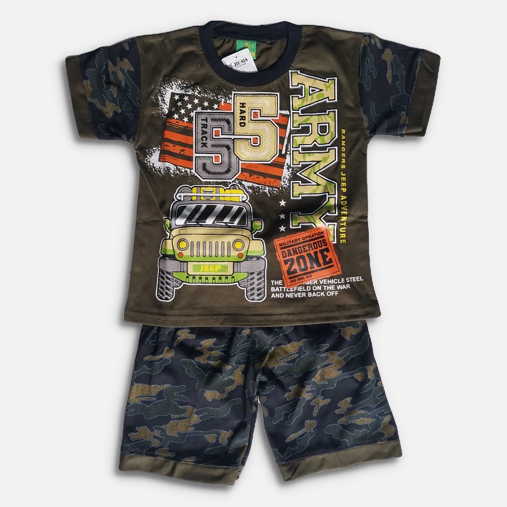 Promo Setelan Anak Motif ARMY Lengan Pendek Usia 06 Bulan - 10 Tahun || Setelan Baju Kaos Anak Laki 