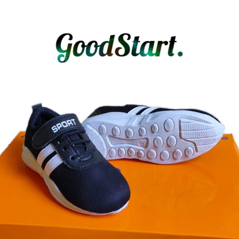 GoodStart - Sepatu Sneakers Sport Fashion Hitam Sepatu Anak Anak