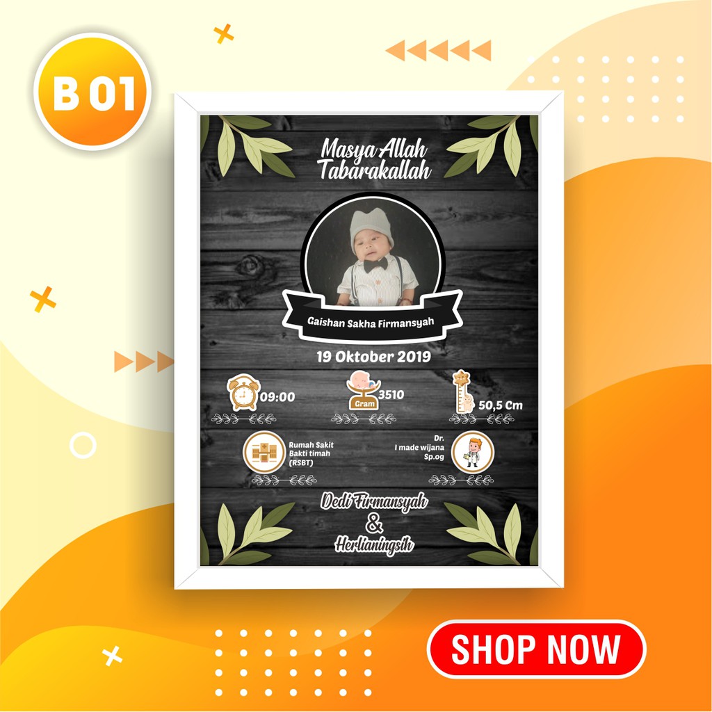 Cetak Biodtada Anak Bingkai Foto Custom Nama Bayi Biodata Bayi Baby Born Cetak Pigura Shopee Indonesia