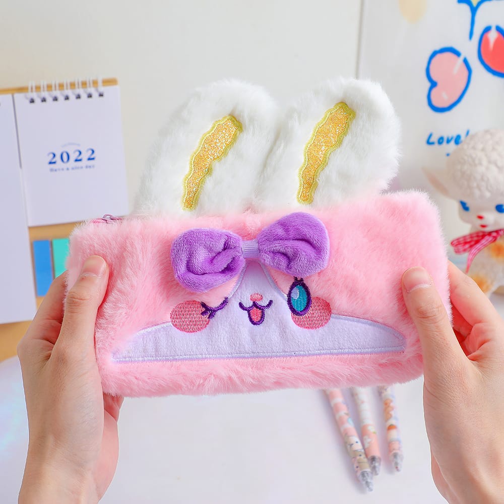 Tempat Pensil Bulu Bunny Pouch Bulu Bunny Anak Perempuan Kotak Pensil Anak Paud Tk SD import Kado Ultah Anak Perempuan