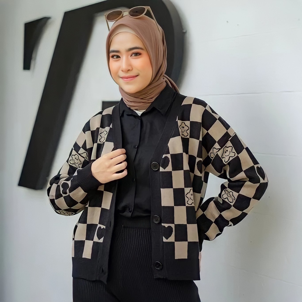 CARDIGAN RAJUT Jaket Sweater Cardi Love Smile OVERSIZE Crope Button HALUS TEBAL Cardygan Korean Styl