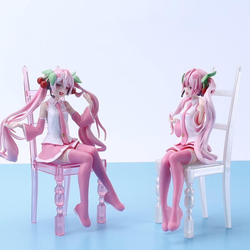 Action Figure Anime Hatsune Miku Duduk Warna Pink Action Figure Anime Jepang Sakura Hatsune Sister Untuk Hadiah