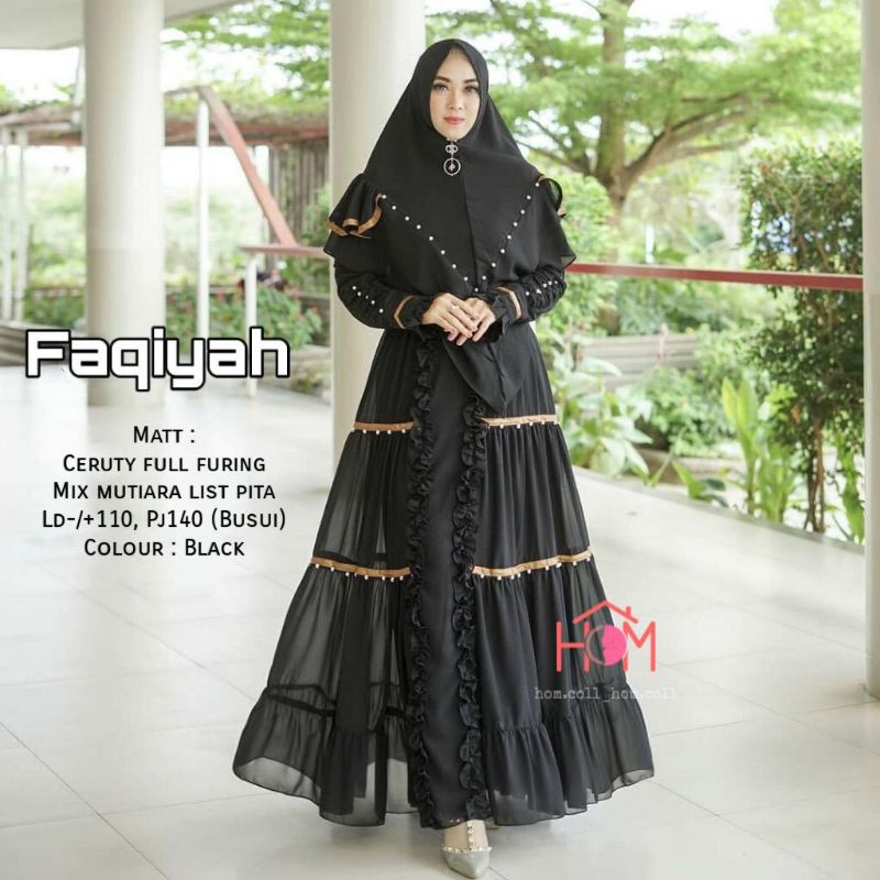 SETELAN GAMIS SYAR'I MOTIF JUMBO BIGSIZE CERUTY FULL FURING LD 110/FAQIYAH SYARI FASHION HQ