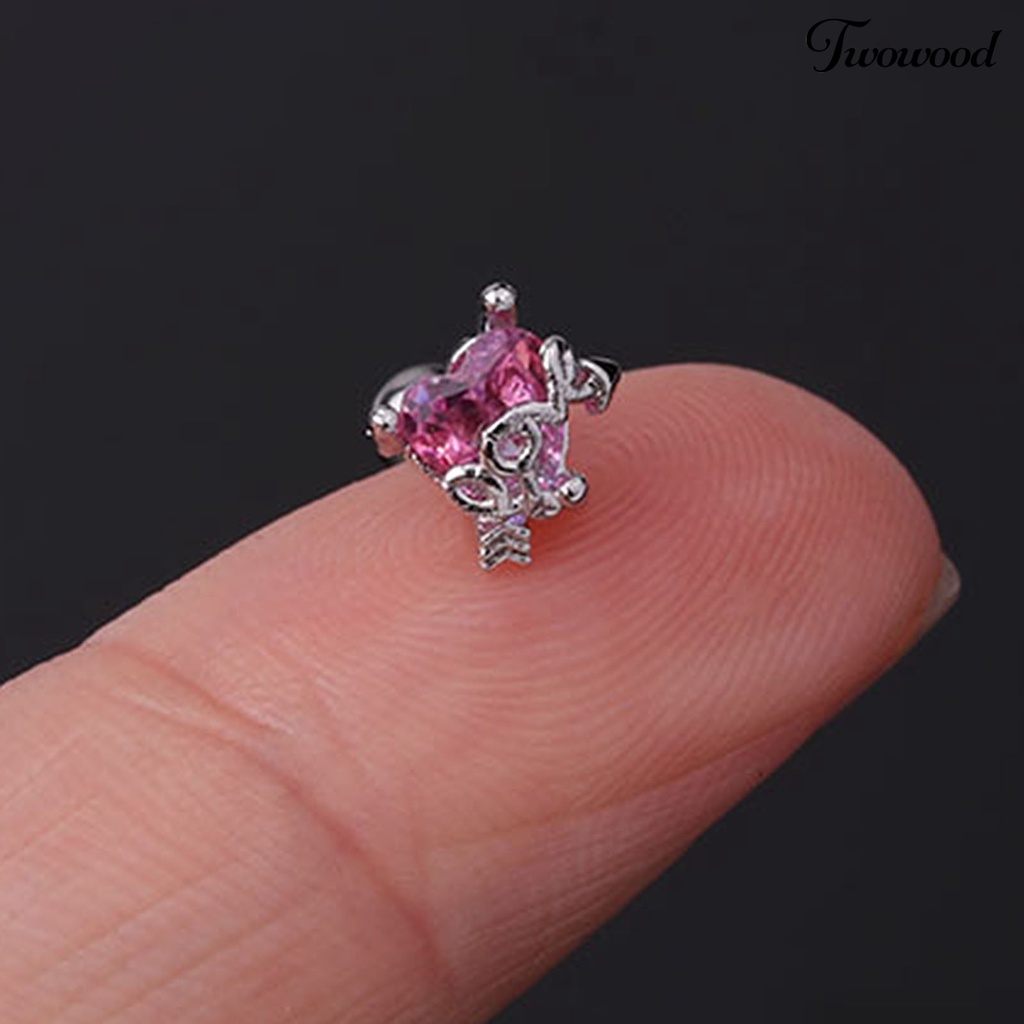 1 Pc Anting Stud Mini Bentuk Hati Aksen Berlian Imitasi Untuk Wanita