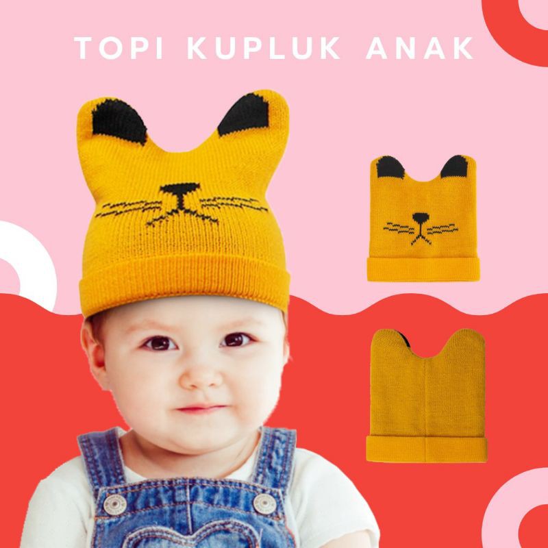 Kupluk Rajut Anak Balita Laki Perempuan Premium Motif Kucing Panda Polos Original