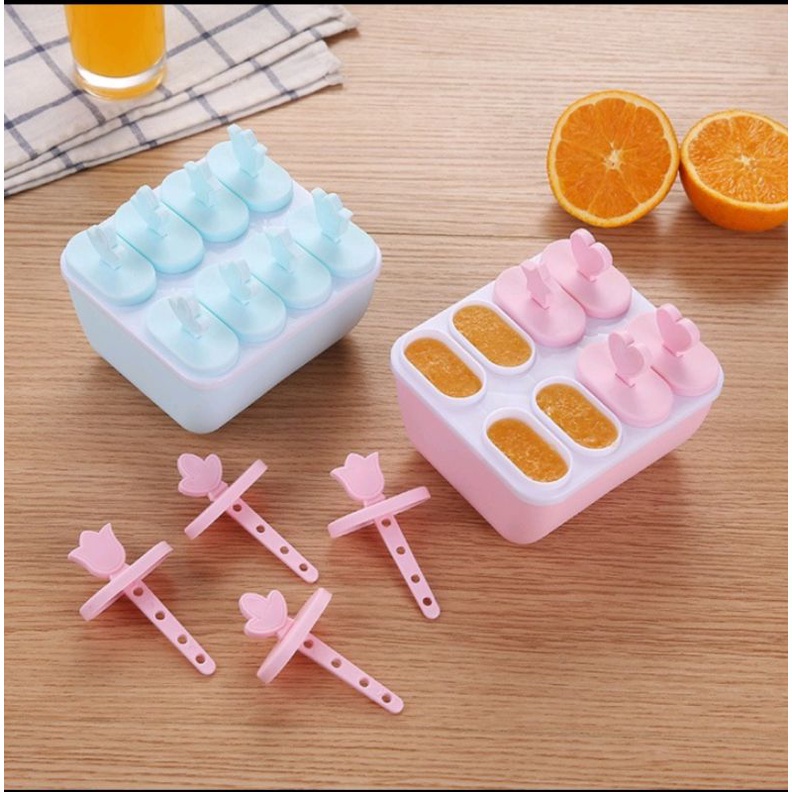 Cetakan Es Krim Es Loli DIY 8 Kompartemen Cetakan Es Batu Silikon Penutup 8 Kotak Ice Cube Tray Cetakan Es Batu Cetakan Es Krim Stik Loli jkrt