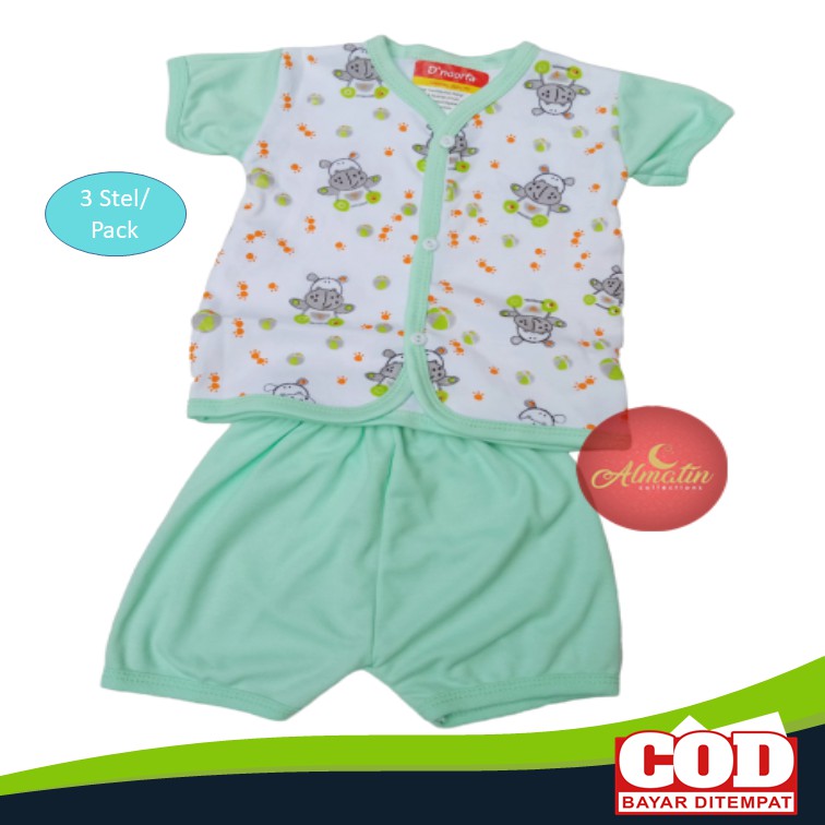 Baju Bayi 3 Stel Pendek Kancing Depan / Setelan Baju Bayi Pendek Newborn Dapat 3 Stel /Baju Bayi SNI