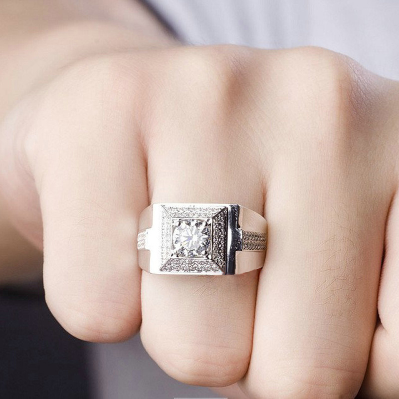 Cincin Berlian Platinum Pria Wanita Fashion Perhiasan Kristal Zirkon Kawin Perak Rings