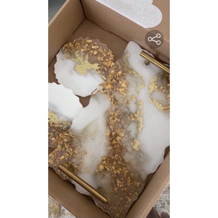 

white gold tray with coasters set